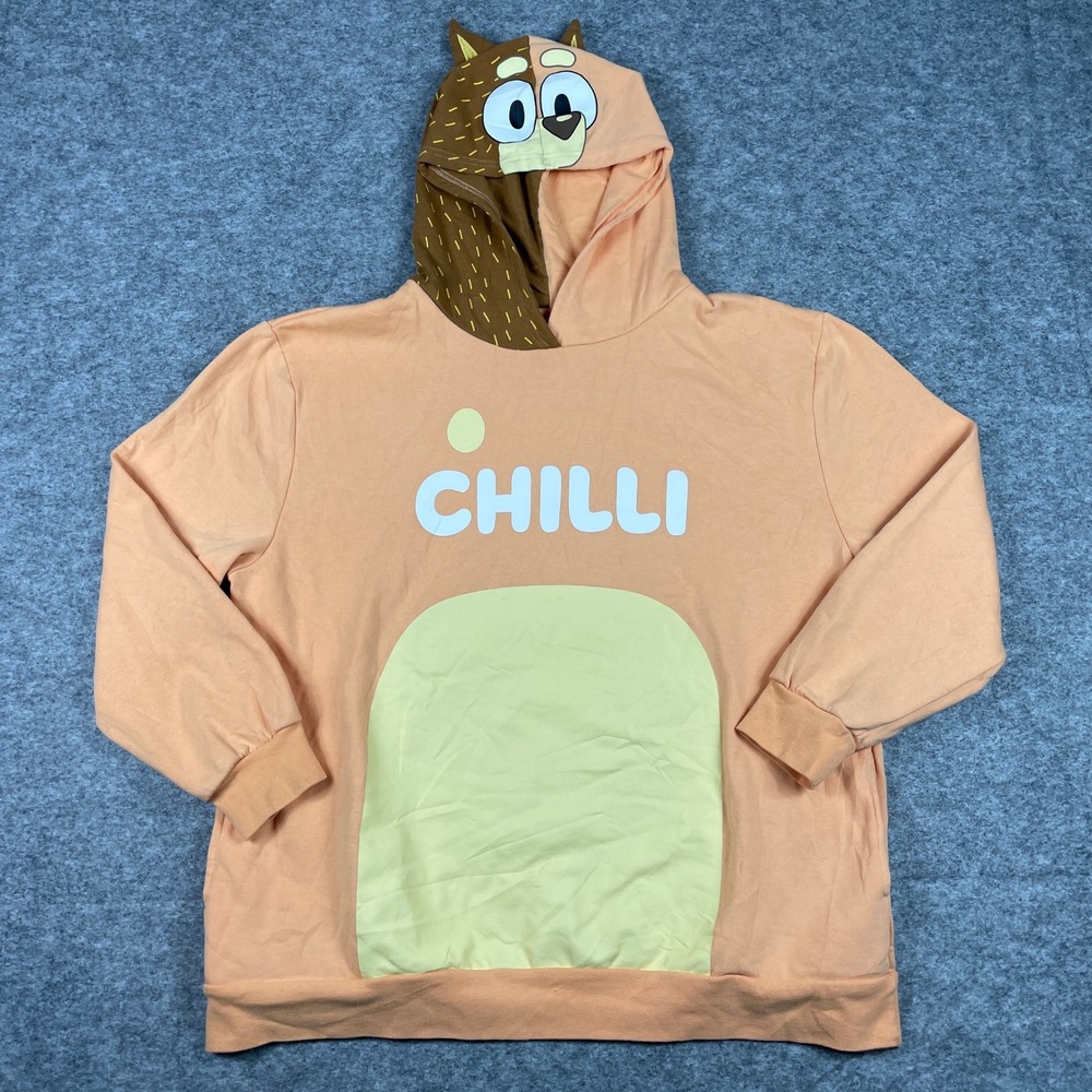 Bluey Hoodie Womens XL Peach Chilli Heeler Character Ears Pullover